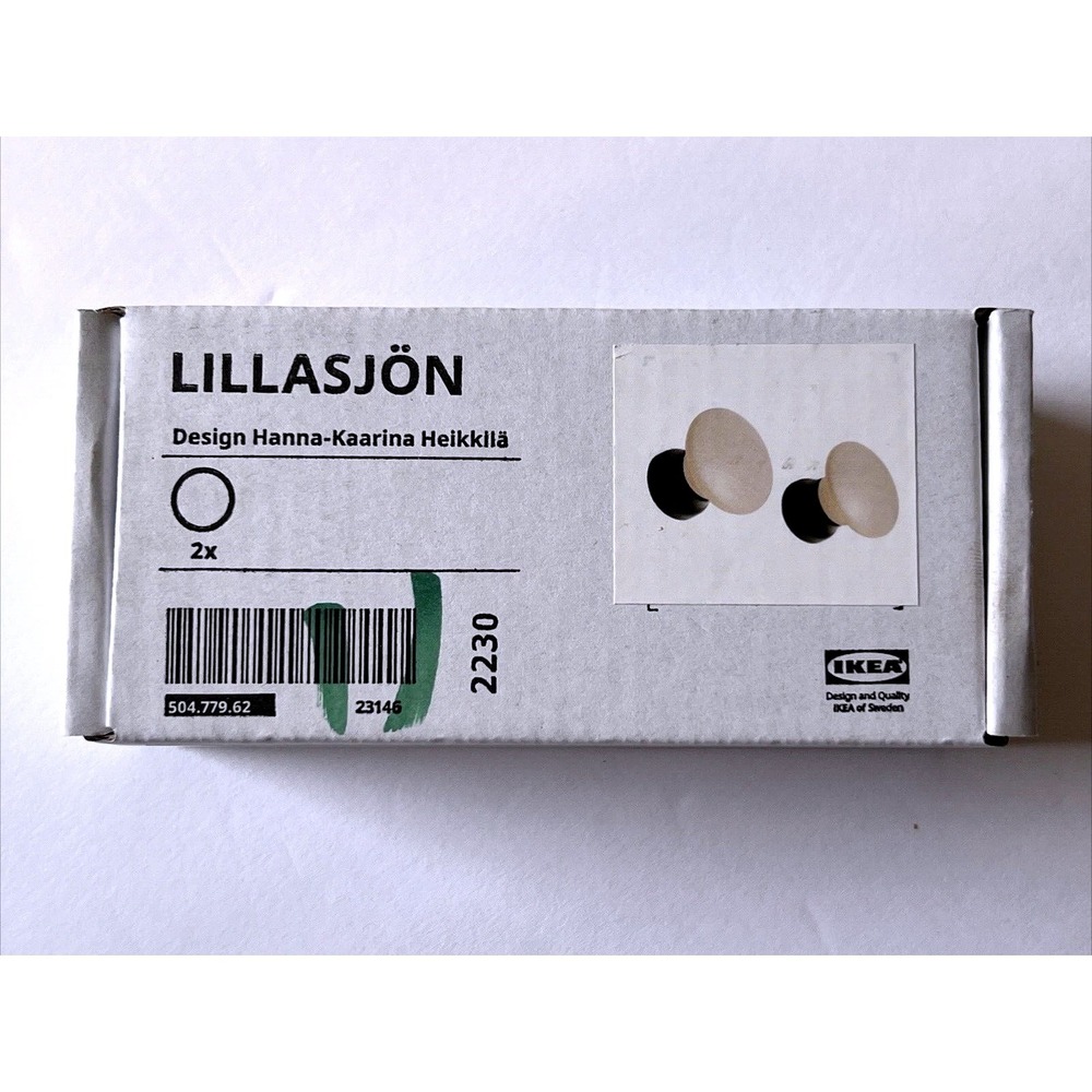 Ikea Lillasjon Knob Natural Wood Black 2 Pack New 504.779.62